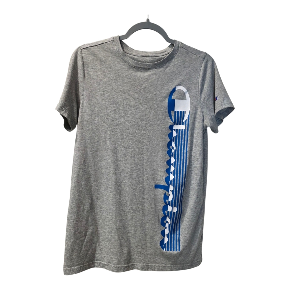 Champion Boy's Short Sleeve 18/20 Grey T Shirt With Logo Print On Front - Picture 6 of 6